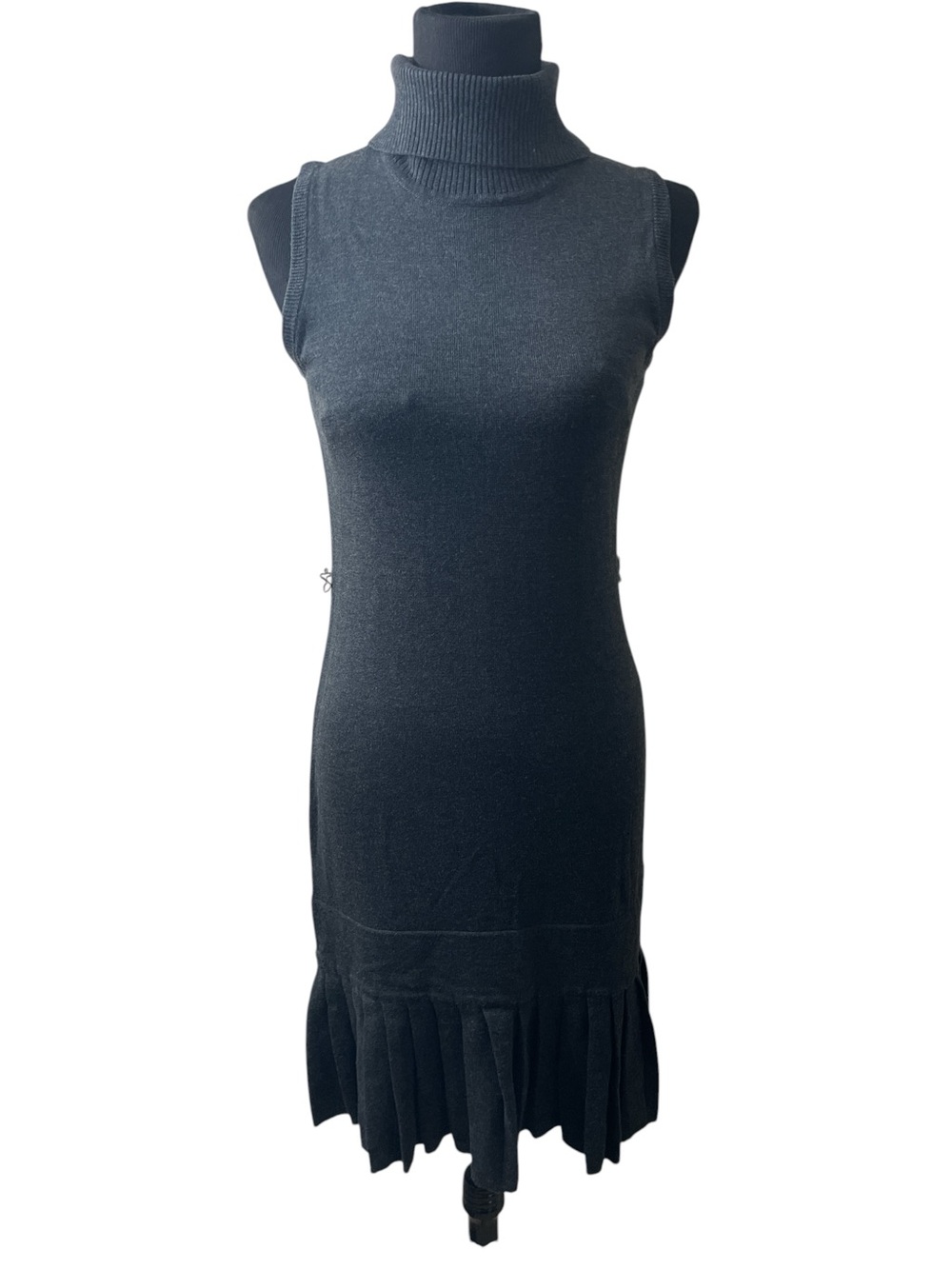 Calvin Klein Charcoal Gray Sleeveless Turtleneck Pleated Hem Dress
